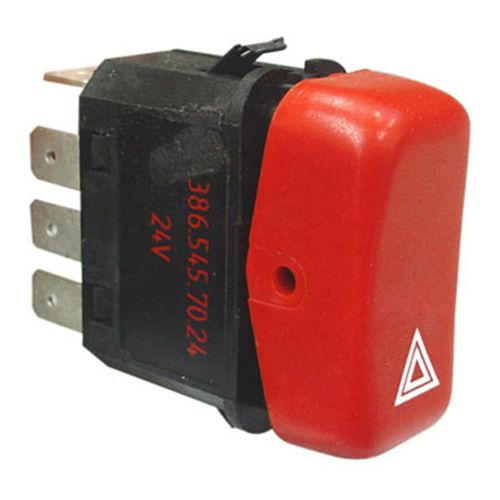 Tecla Aciona Pisca Alerta (Emergência) - Vermelho/Preto - 24V - 8 Pinos - MB/Marcopolo Ônibus/Caminhões