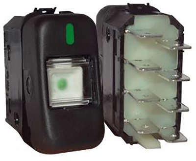Interruptor de Tecla Dupla S/Retorno  24V - 1 Posição - 8 Terminais - Preto - Marcopolo Viaggio GV - Torino - Paradiso