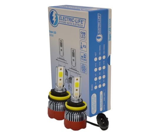 Par de Lâmpadas Led: H11/H8/H9/H16 10/30V 25W COB - Temp. De Cor: 6000K - Lumen:3000LM - Uso Geral
