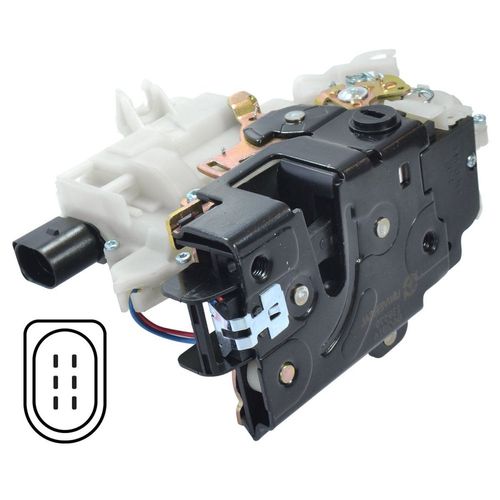 Fechadura da Porta Traseira - Elétrica - Com Trava Central e Controle para Rádio - 6 Pinos - Direita - VW Golf GV 07 a 13 - Bora 01 a 10