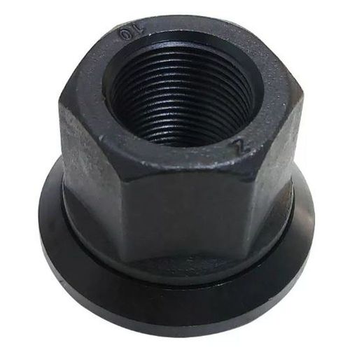 Porca de Roda M22X1,5 - Espessura: 27mm/Chave: 32 Alta - Com anel Oscilante - Enegrecida - Resistência: 10.9 - MB Caminhões/Ônibus