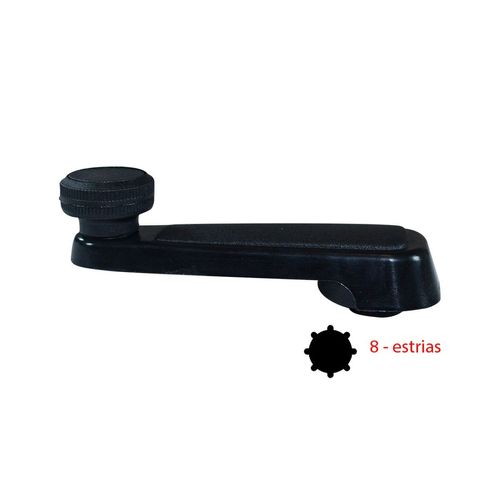 Manivela Reguladora do vidro porta. - Plást.Preto - 8 Estrias - Dir./Esq. - GM Caminhões após 90 - D20 após 90