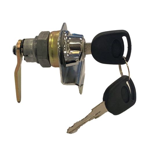 Maçaneta Externa da Porta - Com Puxador - Cromada - Com Chave - Giro à Direita - Completa (Porca, Calço e Lingueta Comprida) - Ônibus - Adaptações