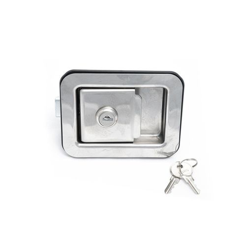 Maçaneta Externa da Porta (Grande) - Polido - Aço Inox - Com Chave - Fixação com Parafuso - Ônibus