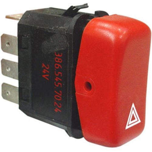 Tecla Aciona Pisca Alerta (Emergência) - Vermelho/Preto - 24V - 8 Pinos - MB/Marcopolo Ônibus/Caminhões