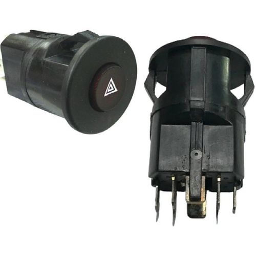 Tecla Aciona Pisca Alerta (Emergência) - Vermelho/Preto - Led: Vermelho - 24V - 8 Pinos - MB Ônibus/Caminhões