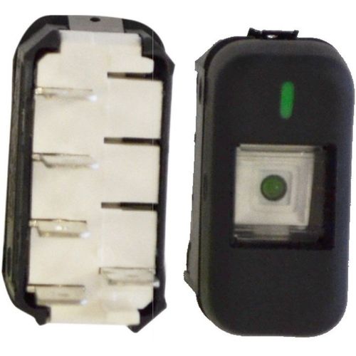 Interruptor de Tecla (Simples) - Preto/Luz:Verde - 5 Pinos - 24V - 1 Posição - Com um Indicador da Posição - Sem Retorno - Ônibus 12 a 19 - Marcopolo