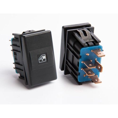 Tecla (Simples) Aciona Vidro da Porta - Preto - LED: Vermelho - 5 Pinos - 12V - VW Polo Classic GI 00 a 03 - Santana GIII 98 a 06 - Quantum GIII 98 a