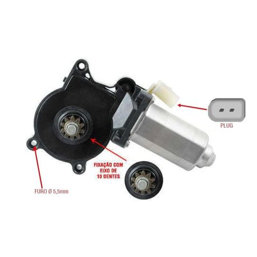Motor Elétrico para Porta -  Sistema Brapax - Furo Ø 5,5mm - 24V - 10 Dentes - Caio Ônibus