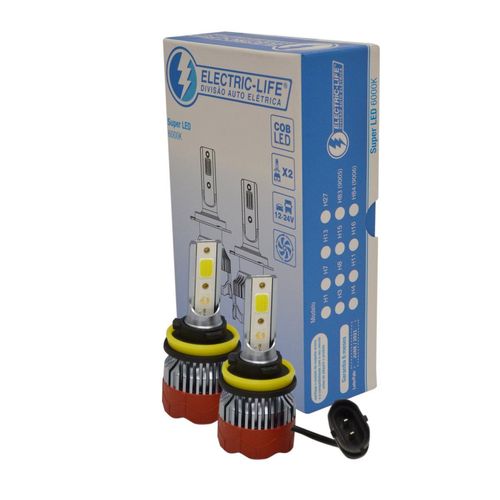 Par de Lâmpadas Led: H11/H8/H9/H16 10/30V 25W COB - Temp. De Cor: 6000K - Lumen:3000LM - Uso Geral